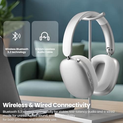 Wentronic Y01 Wireless Noise Canceling Headphones Bluetooth 5.3 Over Ear Headphones with Microphone, Hi-Res Audio, 48H Playtime, Foldable Comfortable Earpads,Compatible with iOS,Android,PC, Silver 8