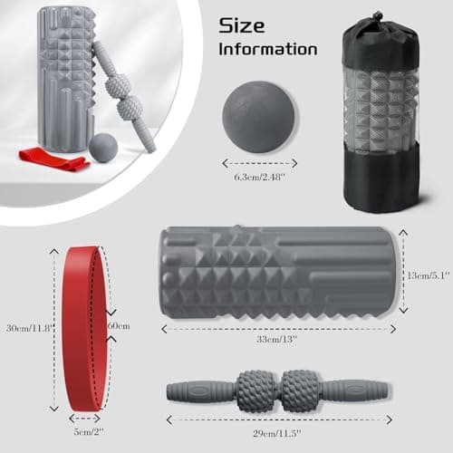Krightlink 5-in-1 Foam Roller Set, Massage Roller Stick, Massage Ball, Resistance Band for Deep Muscle Massage, Trigger Point Release, Pilates, Yoga (Grey) 7