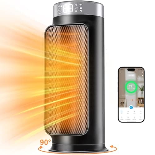 1500W Space Heaters for Indoor Use, Smart PTC Electric Heater with Wifi/App & Remote Control, 24H Timer, 90° Oscillation, Overheat and Tip-Over Protection, 5 Modes for Home Office Bedroom Bathroom