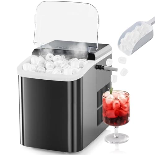 Sweetcrispy Countertop Ice Maker Machine Self-Cleaning, Fast Making 9 Ice Cubes in 6 Minutes, 26.5lbs/24Hrs, 2 Sizes Bullet Ice, Portable Ice Machine with Ice Scoop, Basket and Handle