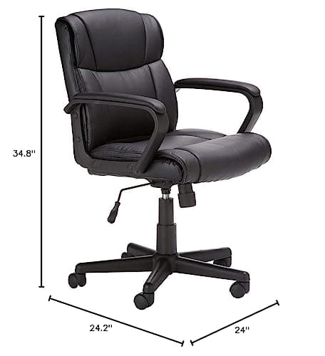 Amazon Basics Office Task Chair with Adjustable Height, 360° Swivel, Padded Armrests, Mid-Back, Rolling, 275 Pound Capacity, 24.2"D x 24"W x 34.8"H, Black Faux Leather 7