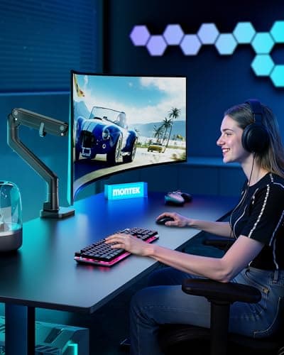 monTEK Heavy-Duty Monitor Arm for 17-57" Ultrawide Curved Screen, Supports up to 59.4 lbs, Adjustable Gas Spring Arm, 75/100 VESA Mount, Clamp & Grommet Desk Monitor Mount Single, Black 9