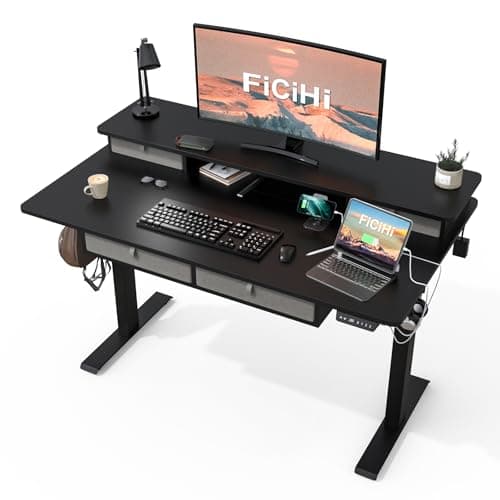 FiCiHi Adjustable Height Standing Desk with 4 Drawers,55 x 30 inches Electric Sit Stand Desk for Home Office,3 Memory Presets,Monitor Stand Riser,USB A/C Charging Port