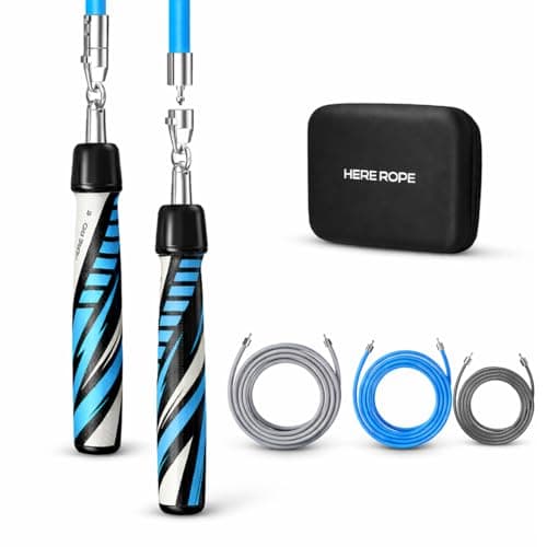 Hererope Weighted Jump Rope Set 3-in-1 Interchangeable 1/6lb 1/4lb 1/2lb Professional Jump Ropes for Men Women | Premium Ball Bearing Speed Rope Anti-Slip Leather Grip | Crossfit Boxing MMA