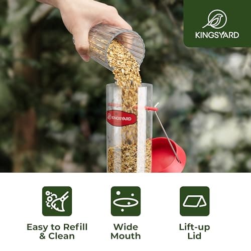 Kingsyard Tube Bird Feeders for Outdoors Hanging, Wild Bird Feeder with 6 Feeding Ports, Easy to Clean & Refill, 2 lbs Seed Capacity, Great for Attracting Finches, Cardinals (Red) 6