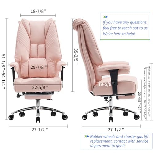 EXCEBET Big and Tall Office Chair 400lbs Wide Seat, Leather High Back Executive Office Chair with Foot Rest, Ergonomic Chairs Lumbar Support for Lower Back Pain Relief (Light Pink) 2