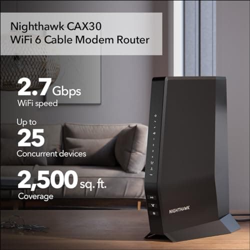 NETGEAR Nighthawk Modem Router Combo (CAX30) DOCSIS 3.1 Cable Modem and WiFi 6 Router - AX2700 2.7 Gbps - Compatible with Xfinity, Spectrum, Cox, and More - Gigabit Wireless Internet 2