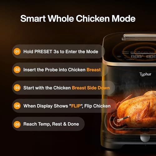 Typhur Sync 8QT AI Smart Air Fryer with Built-in Wireless Meat Thermometer, 9-in-1 XL Non Toxic Ceramic Airfryer, 450°F Max, Cooks 6lb Whole Chicken, Quiet & Dishwasher Safe, 120V 8