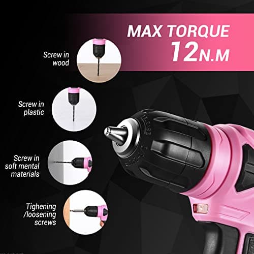 DEKOPRO 8V Cordless Drill, Drill Set with 3/8"Keyless Chuck, 42pcs Acessories, Built-in LED, Type-C Charge Cable, Pink Power Drills for Drilling and Tightening/Loosening Screws 6