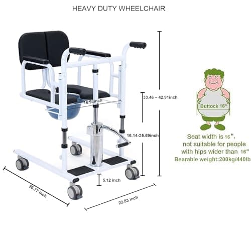 GeRRiT Patient Lift Transfer Chair for Home,180° Split Seat for Elderly,W/Potty,4 in 1 Height Adjustable Patient Transfer Chair for Seniors Elderly Handicapped,Bathroom Wheelchair (Black) 7