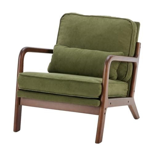 DUMOS Mid Century Accent Chair, Modern Living Room Chairs with Arms and Waist Cushion, Reading Chairs for Adults, Lounge Chair for Bedroom, Solid Wooden Frame, Classic Green