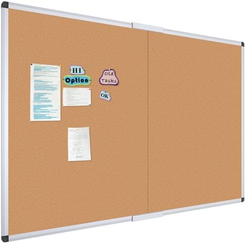 VIZ-PRO 60" x 36" Large Cork Bulletin Board, Foldable & Wall-Mounted Notice Pin Board with Silver Aluminum Frame, for School Home Office - 5' x 3' Corkboard