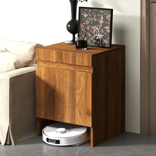 Robot Vacuum Stand Cabinet,Storage Cabinet with Doors for Robot Vacuum Cleaner,End Side Table for Home Office,Wood Freestanding Rack for Living Room Home Office Kitchen(Brown)