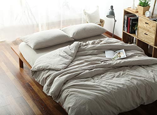 F.Y.Dreams 100% Washed Cotton Duvet Cover for Weighted Blanket 48x72 inches with 16 Ties, Zipper on Long Side/Khaki/Just Duvet Cover