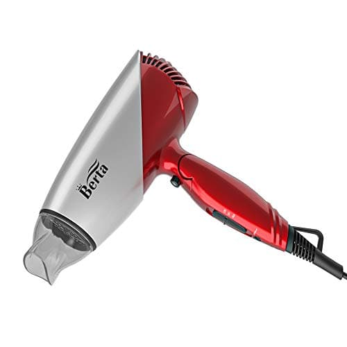 BERTA 1875Watts Folding Handle Hair Dryer Ceramic Negative Ionic Blow Dryer with Nozzle Compact for Children & Traveling 9