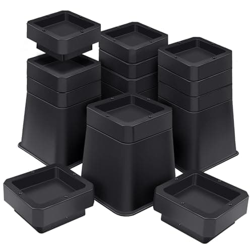 ANNKUT Bed Risers 6 inch Heavy Duty,Elevation in Heights 3，4，5，6 Inch，Adjustable Furniture Risers for Chair Table and Desk Legs Lifting (4 Pack,Black)