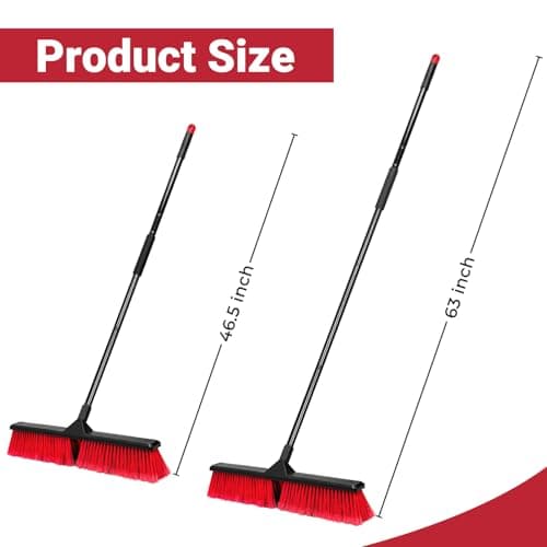 24" Push Broom with 63" Long Handle, Heavy Duty Broom for Floor Sweeping, Stiff Bristles Broom Brush for Workshop, Garage, Concrete, Patio and Deck 5