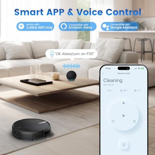 AIRROBO Robot Vacuum and Mop, 3000Pa Strong Suction Power Vacuum Mop Robot, Wi-Fi/App/Alexa, Self-Charging Robotic Vacuum for Hard Floor, Pet Hair and Low-Piled Carpet, Slim Design, Quiet，P30 4