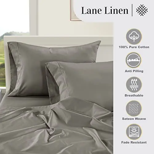 LANE LINEN Soft Pillow Covers King Size 100% Egyptian Cotton Set of 2 Cool & Smooth 1000 Thread Count Sateen Cases - Charcoal 5