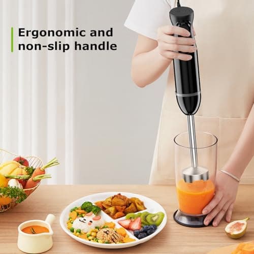 Bonsenkitchen Hand Blender, Immersion Blender with 2 Mixing Speed, Electric Handheld Mixer Portable Stick Mixer with Stainless Steel Blades for Soup, Smoothie, Puree, Baby Food 6