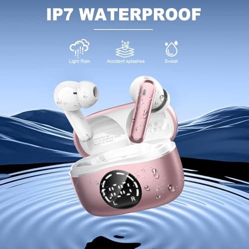 Wireless Earbuds, 2025 Bluetooth 5.4 Headphones NEW Ear Buds 40H Bass Stereo in-Ear Earphones ENC Noise Cancelling Earbuds with 4 HD Mic, USB-C LED Display IP7 Waterproof Sport Headset for Android iOS 6