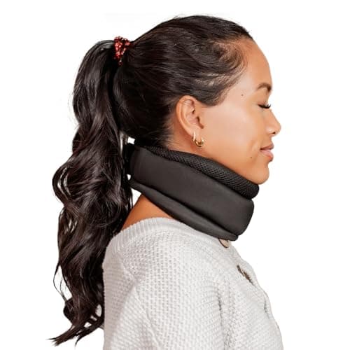 NoKnod Patented Travel Neck Pillow - Premium Soft Neck Support & Comfort for Sleeping on Airplanes & Cars- Memory Foam Shoulder & Neck Roll - Long Flight International Airplane Travel Pillow (Black)