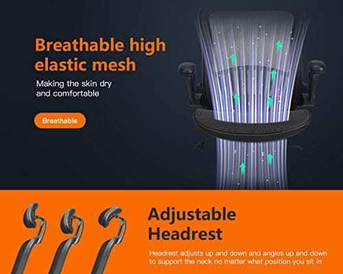 Office Chair Ergonomic Desk Chair Mesh Computer Chair with Lumbar Support Headrest Flip UP Arms Rolling Swivel Adjustable Task Chair for Adults,Black 7