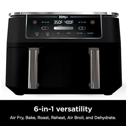 Ninja R-AD300CO Foodi 6-in-1 10-qt. XL 2-Basket Air Fryer with DualZone Technology, Black (Renewed) 6