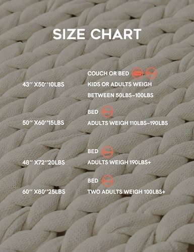 YnM Cotton Weighted Blanket, Handmade Chunky Knitted Design, Soft and Cozy, Temperature Regulating and Breathable, Machine Washable Throw for Sleep or Home Decor (Cream White, 43x50 Inch, 10lbs) 6