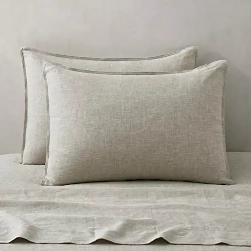 ATLINIA 100% Linen Pillowcases Set of 2, Standard Size 20" x 26" Pillow Case, Linen Pillow Sham