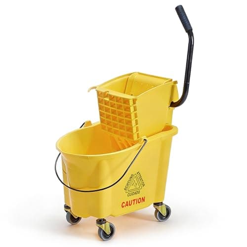 DUMOS 30-Quart Commercial Mop Bucket with Side-Press Wringer, Heavy-Duty Floor Cleaning System, Durable Wringer & Non-Marking Casters, Yellow