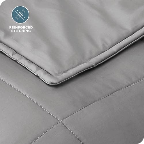 Bare Home Weighted Blanket All-Natural 100% Cotton with Nontoxic Glass Beads 48"x72" 15lbs, Light Grey 8