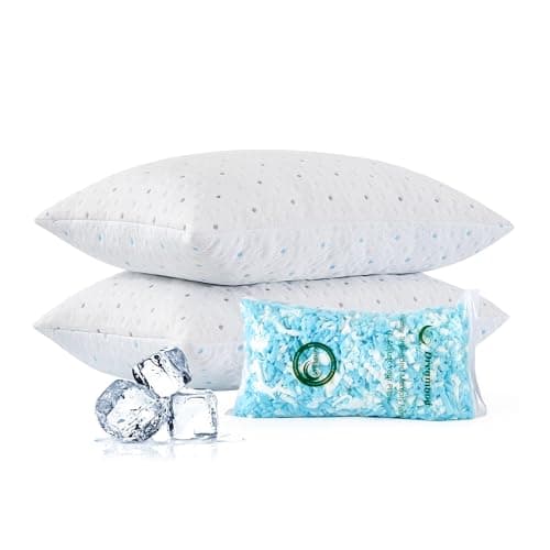 Dreamood Cooling Pillows Queen Size Set of 2 with Extra Stuffing 100% Shredded Memory Foam Pillows with Washable Cover for Side Back Stomach Sleeper Hypoallergenic