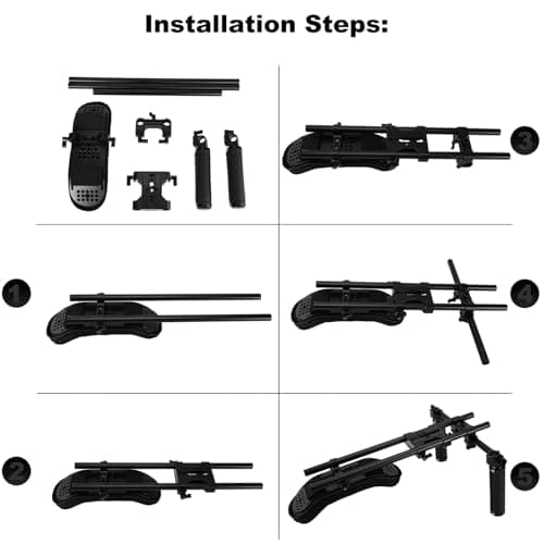NICEYRIG 15mm Shoulder Pad Support System for DSLR Camera Cinema Camcorder, Shoulder Mount Rig with Base Plate, Aluminum Alloy 16'' 15mm Rod, Handle Set - 435 6