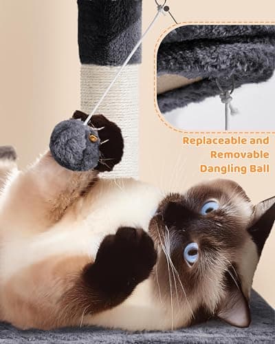 Yaheetech Large Multi-Level Cat Tree, 63 Inches Tall with Sisal-Covered Scratching Posts, Condo, Hammock, Dangling Ball, and Extended Platform for Cats to Play and Sleep 8