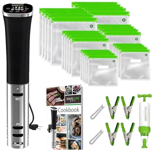 SOUSVIDE ART Sous Vide Immersion Cooker Kit - Machine with Digital Timer, Temp Control, 30 Bags, Vacuum Pump, Suvee Cooker Gift for Chefs