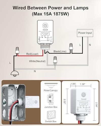 Wireless Light Switch and Receiver Kit, Decorator Rocker Wall Switch, 15A High Power, 200FT Long Range RF Remote Control, No in-Wall Wiring, Programmable & Expandable for Ceiling Light, Fans, Lamps 6