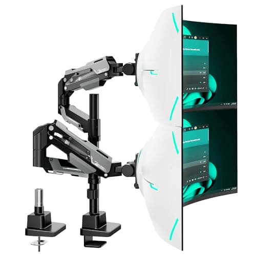 ARES WING Vertical Dual Monitor Mount - 24-57" Aluminum Heavy Duty Monitor Arms for 2 Monitors, Fully Adjustable Gas Spring Stacked Monitor Stand with 75/100/200 Vesa Mount, Black