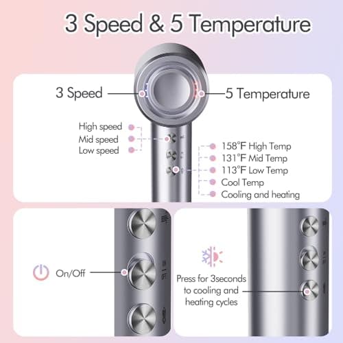 Swharzcopt Hair Dryer with Diffuser,1500W Professional High Speed Ionic Blow Dryer for Fast Drying,Low Noise Thermal Control Hair Dryer for Curly Hair,Magnetic Nozzle,5 Temps,3 Speeds,for Home,Travel 5