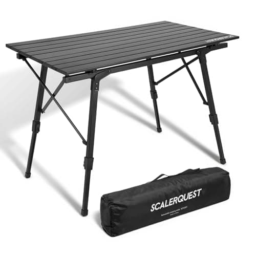 SCLERQUEST Portable Lightweight Aluminum Camping Table Adjustable Height Roll Up Design for BBQ, Beach, Camping Travel, Foldable Compact Table for Picnic Tent Outdoor