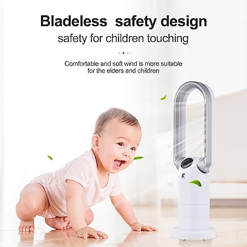 Ocean Loong Bladeless Tower Fan with HEPA Air Filter - Oscillation & Tilt Head - Quiet Cooling Fan for Bedroom Home Office 9 Speeds 9Hours Timer and Remote Control (White, 29”) 5