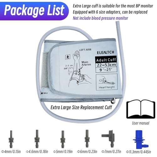 Extra Large Cuff Compatible with Most BP Monitors 9"-21" Inches (22-53CM) XL Blood Pressure Cuff Adult ARM BP Replacement Cuff for Big ARM (X-Large) 6