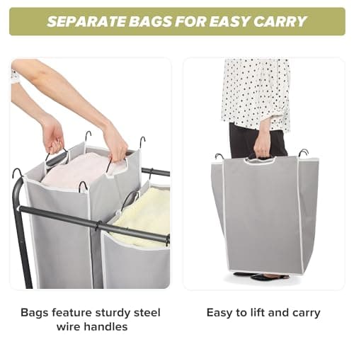 STORAGEIDEAS Laundry Sorter Hamper with Wheels, Heavy-Duty Laundry Sorter Rolling Cart, Lockable Wheels and Removable Bags, 4 Sections, Grey 6