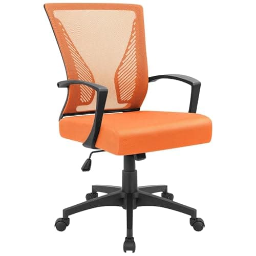 Furmax Office Chair Ergonomic Computer Desk Mesh Chair Mid Back Swivel Lumbar Support with Armrest (1, Orange)