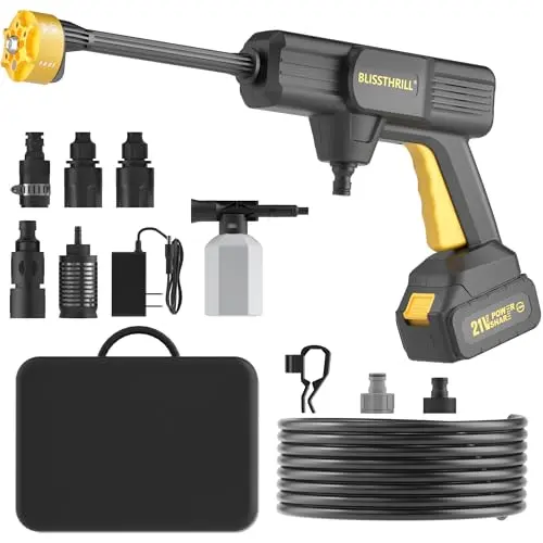 Blissthrill Cordless Pressure Washer Battery Operated; 1100PSI 2.4 GPM Portable Cordless Power Washer with 6-in-1 Nozzle, Foam Cannon, 21V Battery&Charger; Handheld Pressure Washer for Home, Car, Yard