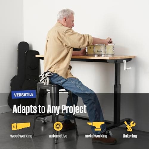 SafeRacks Workbench | 48” Adjustable Hardwood Work Tops | Premium, Standard, or Crank Handle | Rolling Work Station for Garage, Workshop, or Home | Heavy Duty (Crank-Handle) 6