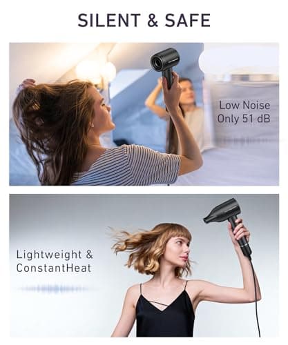 Cosy Companions High-Speed Ionic Hair Dryer, 150000 RPM Brushless Motor for 2-5 Min Fast Drying, Low Noise Blow Dryer Reduces Frizz & Heat Damage, Lightweight Hair Dryer with Diffuser & Nozzle 7
