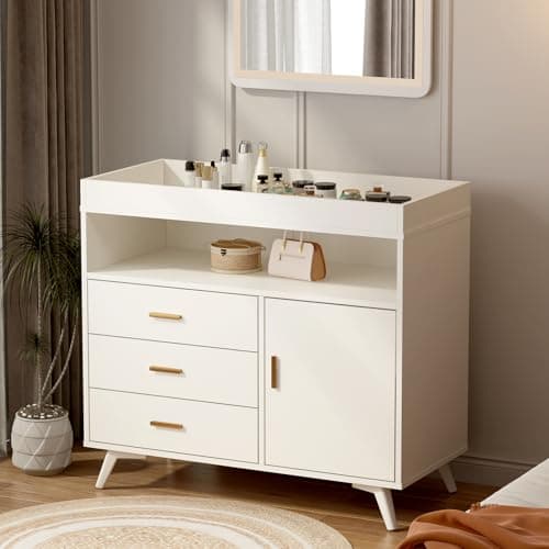 Nursery Dresser with Baby Changing Table,Diaper Changer Tables with 3-Drawer & Shelves, Wooden Baby Dresser with Top, Wood Diaper Changing Station 5