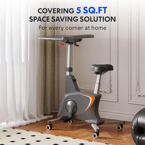 FLEXISPOT Exercise Bike with 2D Desktop, Space Saving Under Desk Bike with Removable Desk, Stationary Bikes Upright Indoor Bikes with 8 Level Magnetic Resistance Upgraded Pro Flywheel, V9PRO-Black 6