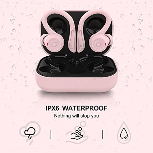 Pink Over Ear Wireless Earbuds with Earhooks Running Bluetooth Earbuds with ear hook Waterproof Small Earphones in Ear Headphones Noise Cancelling Headset Android Ear Buds for Workout Sport Gym 6